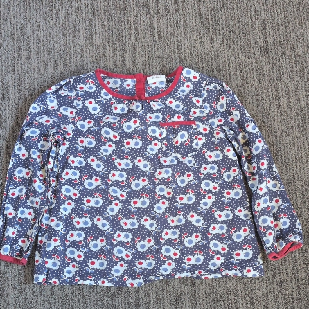 Boden Kids Floral Top - Blue and Red
